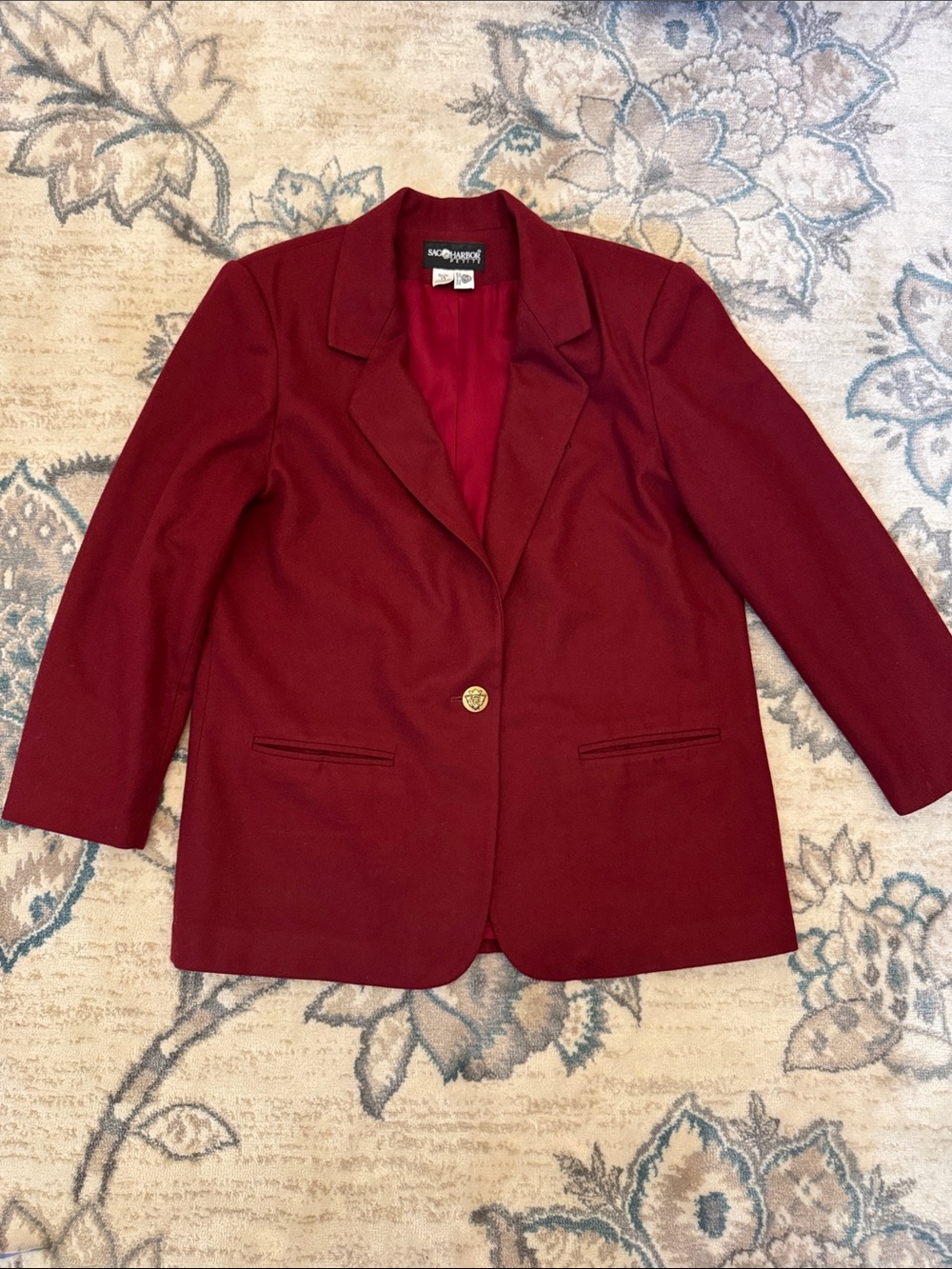 Vintage 90s Sag Harbor 100% Wool Blazer Red Single Button Petite Light Academia